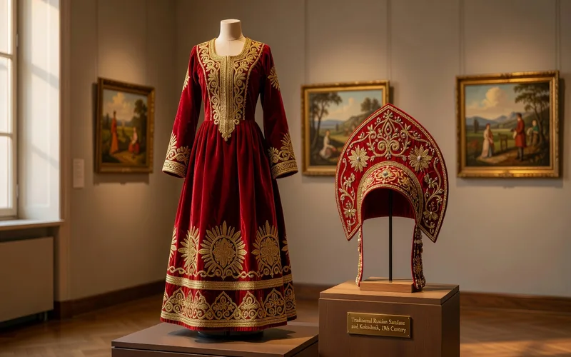 Femme portant un costume traditionnel slave avec broderie