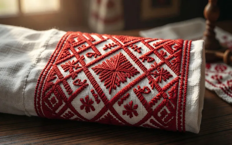 Femme en tenue traditionnelle ukrainienne avec broderie slave