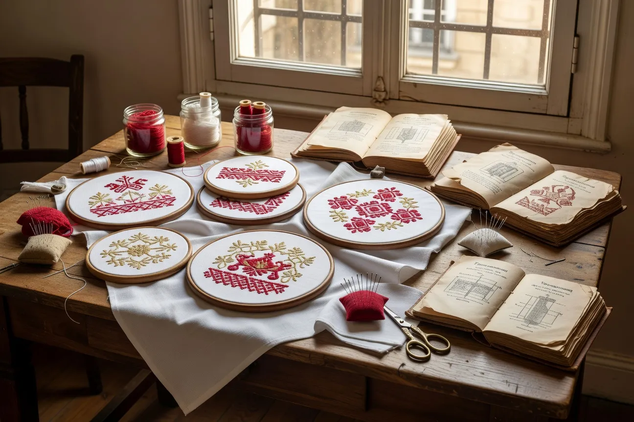 Atelier parisien de broderie traditionnelle slave Atelier de broderie russe à Paris — fil rouge, lin et matériel traditionnel