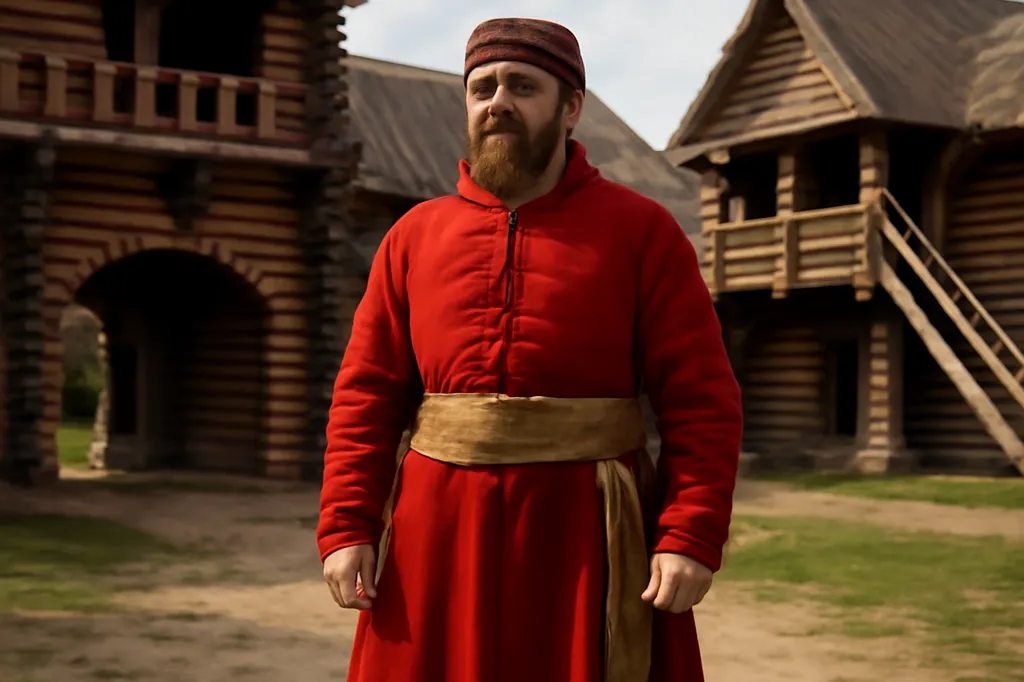 Boyard en caftan brodé et fourrure, représentation du costume de la noblesse russe