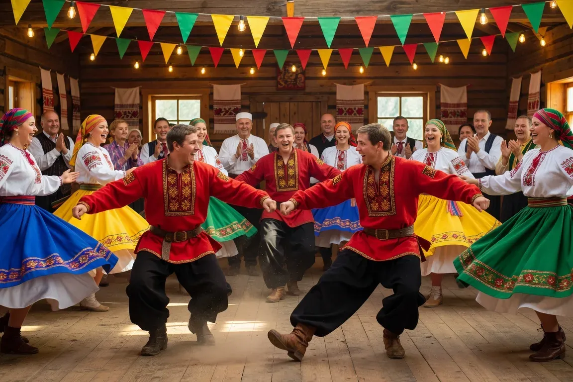 Ensemble de danse folklorique russe en costumes régionaux colorés