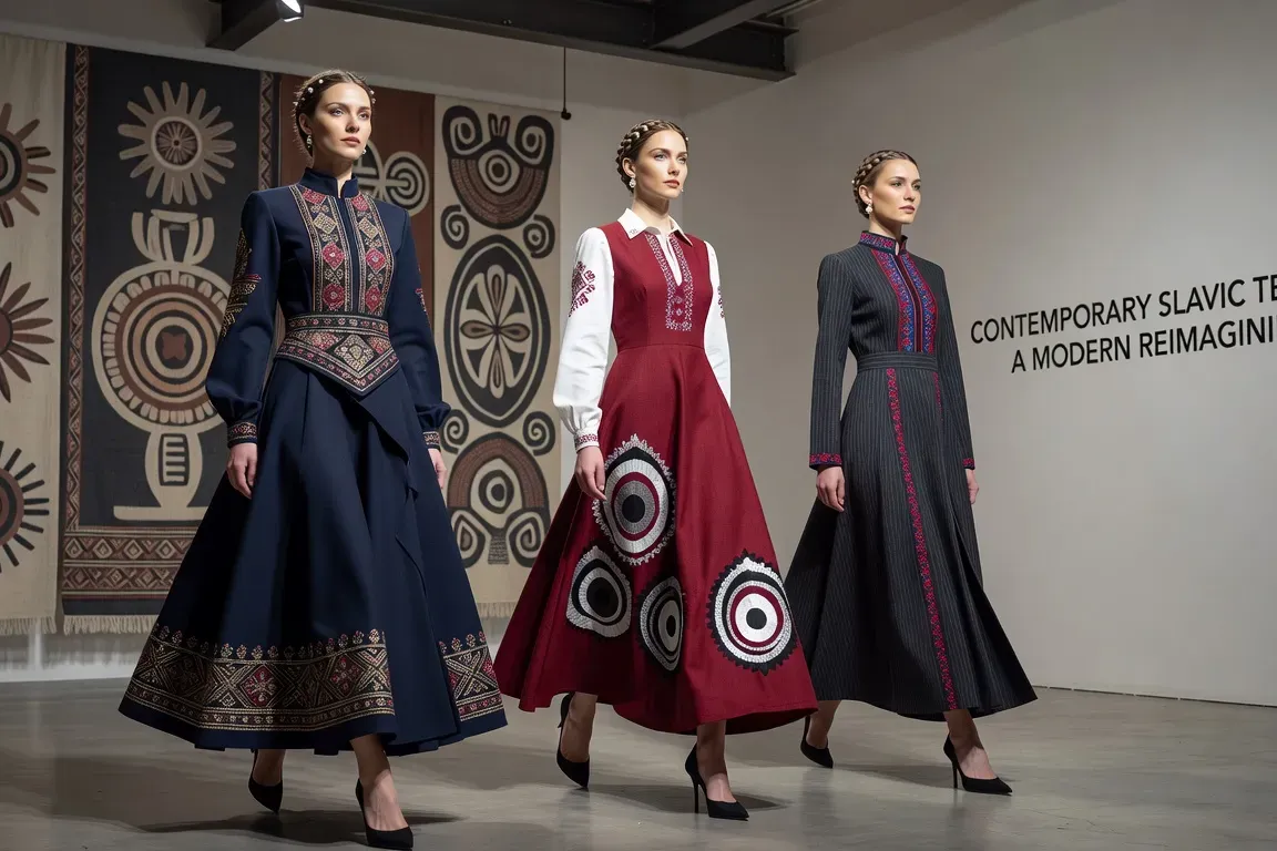 Collection contemporaine avec broderies inspirées des motifs russes traditionnels