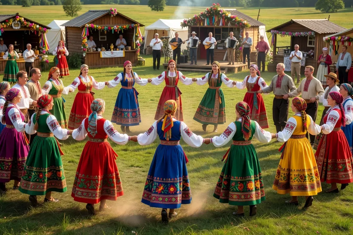 Danseuses folkloriques russes en sarafanes brodés colorés
