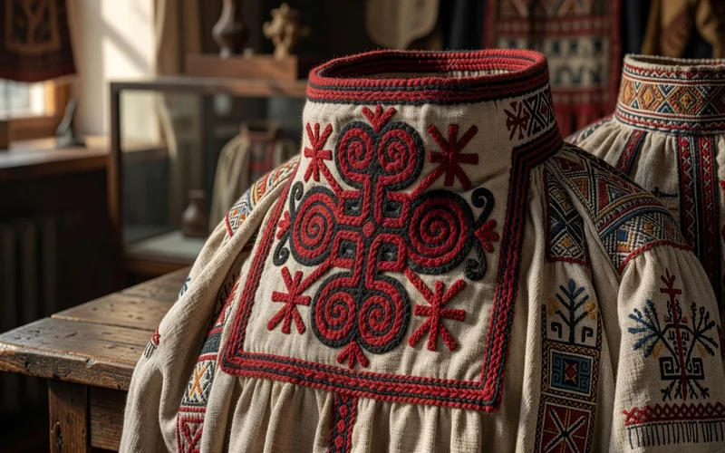 Femme en costume slave traditionnel brode