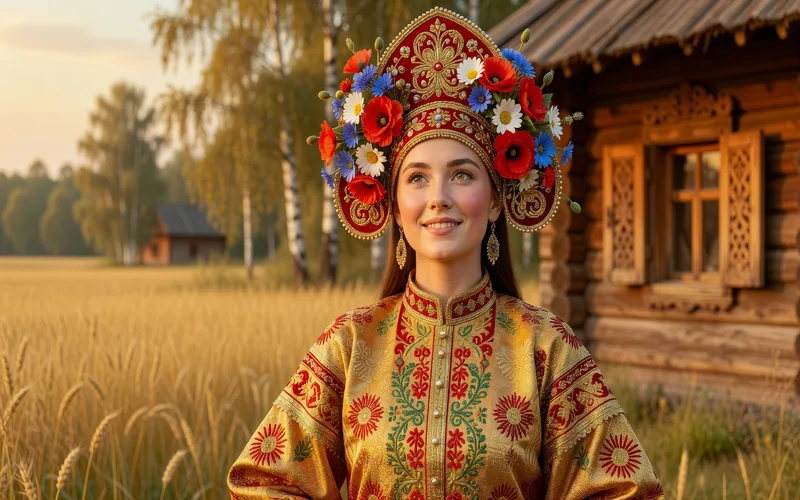 Enfants russes en costumes traditionnels de fête : filles en sarafanes colorés et garçons en kosovorotkas brodées lors d'une célébration
